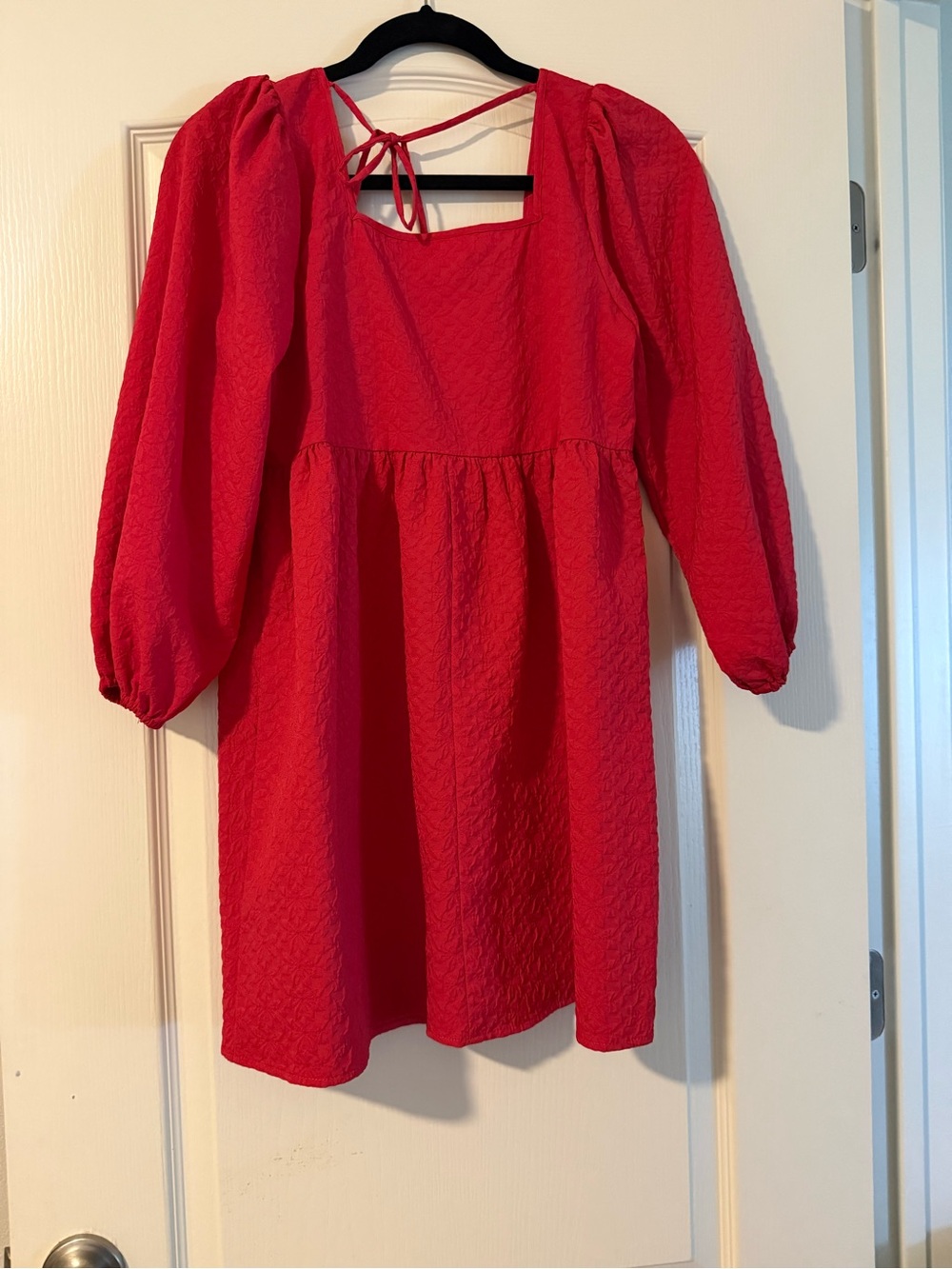 Textured Square-Neck Red Mini Dress - Picture 5 of 5